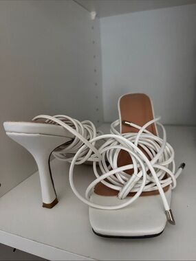 White Strappy Lace-Up High Heel Sandals